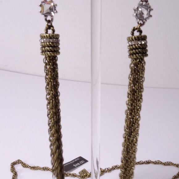 Banana Republic Brass Tassel Enamel Lariat necklace earrings set of 2 NWT 120 - Picture 7 of 10